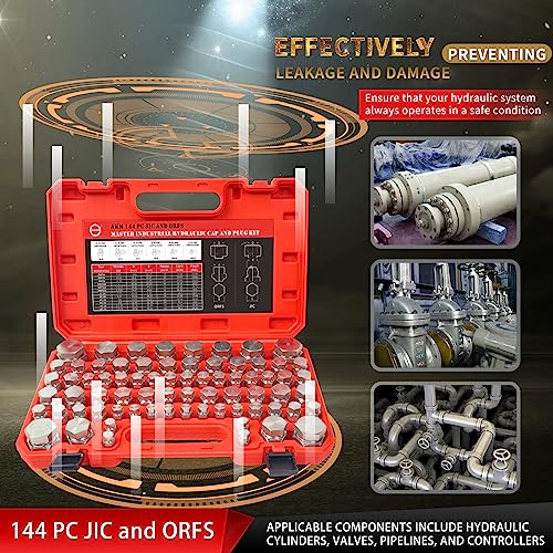 Akm AKMYY004 144 Pc Jic And Orfs Master Industrial Hydraulic Cap And Plug Hose Tube And Pipe Fitting Kit Cap And Plug Kit Precision Threading In Orfs And 37° Dash Sizes 4 6 8 10 12 16 thumb #2