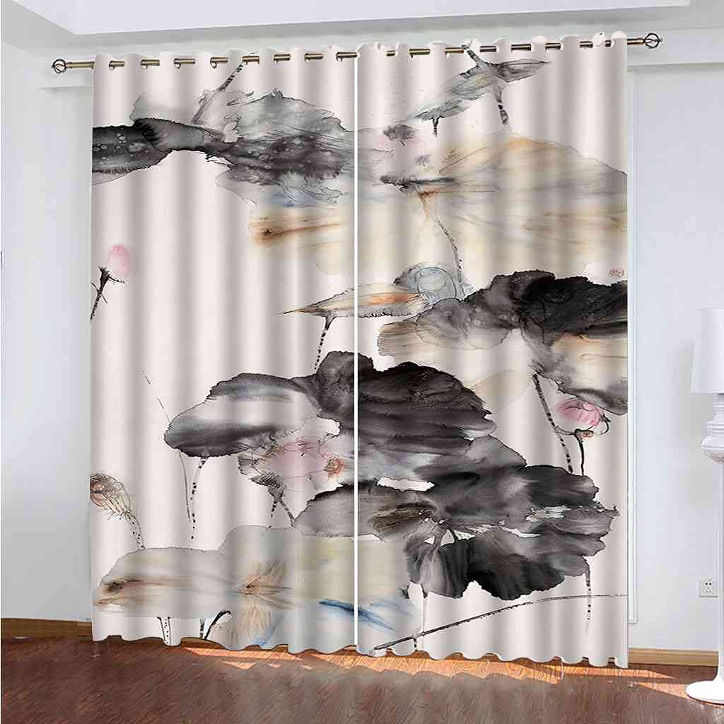 Rideau isolant thermique et phonique paysage de lotus d'encre occultant 264x160cm
