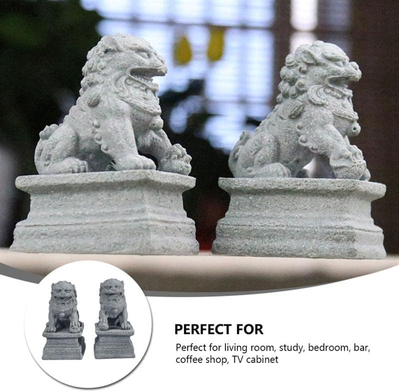 Miniatura 7 de Par de mini estatuas de león de Fu Foo Dogs Guardian, decoración de Feng Shui para el hogar, la oficina y el escritorio, evita la energía malvada,