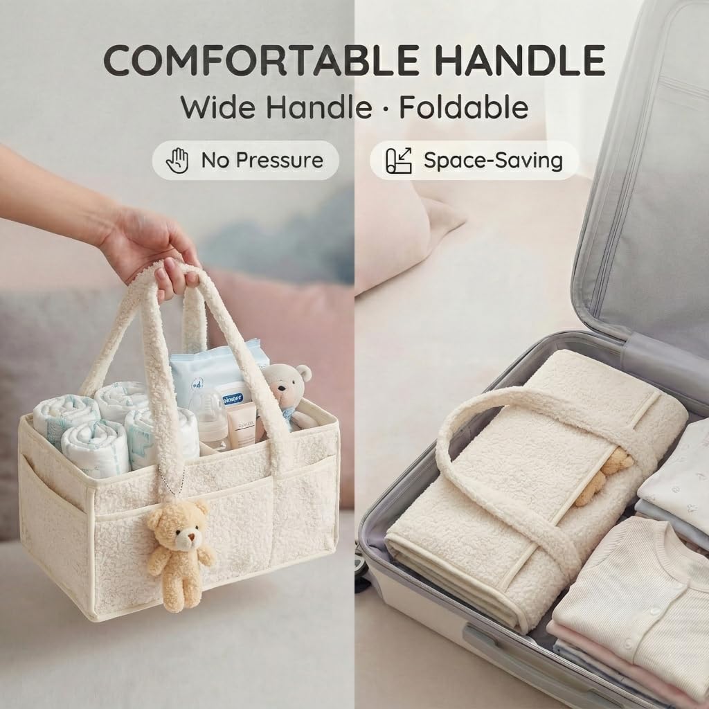 Panier à couches élégant pour les essentiels du nouveau-né et le changement des couches, cadeau pour fête prénatale, 38 x 25,4 x 17,8 cm, panier à couches avec séparateurs amovibles (beige)