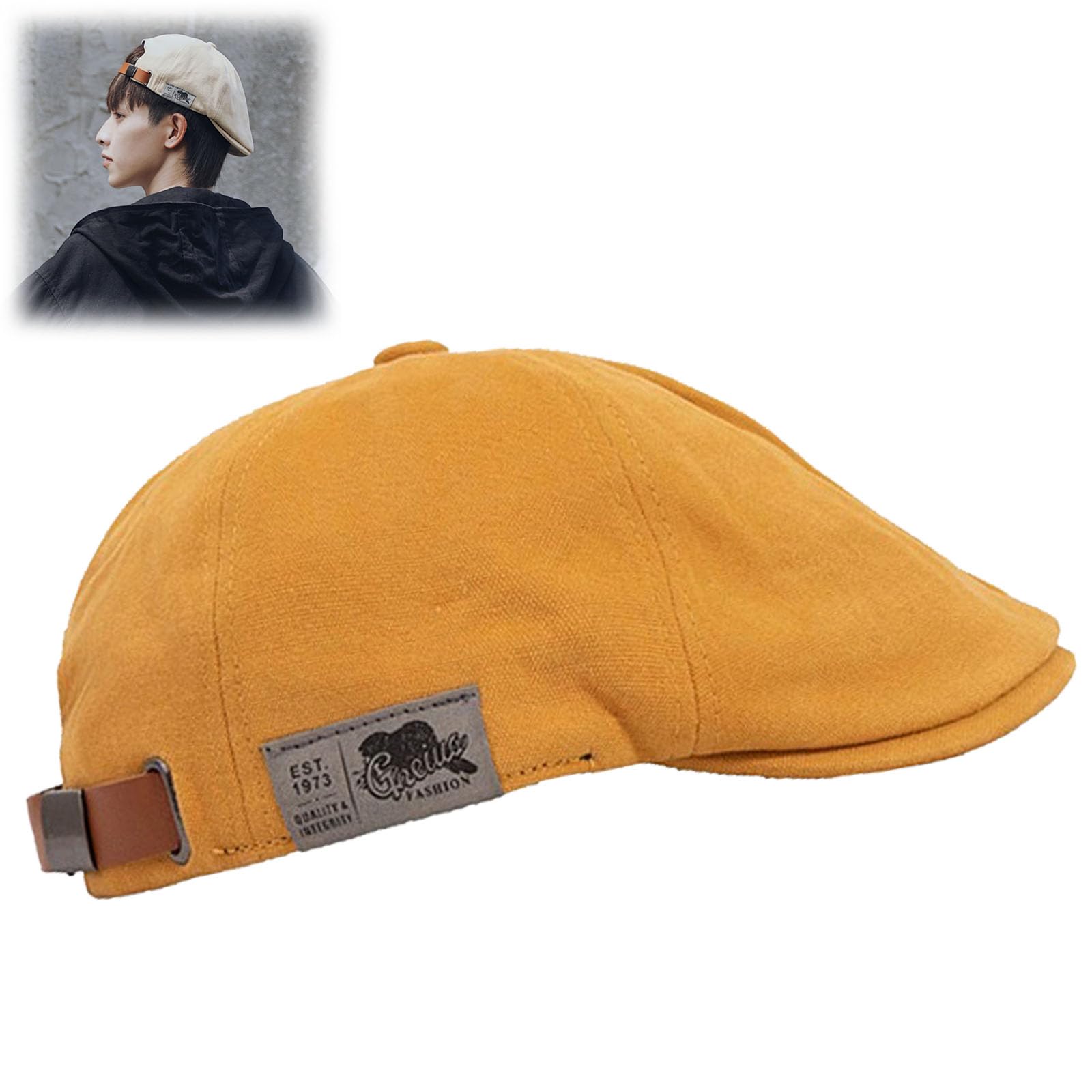 Behound Unisex Yellow Retro Vintage Street Beret Cap, 2023 Trendy Men's Flat Adjustable Beret Hats, Newsboy Hats For Men(Yellow)