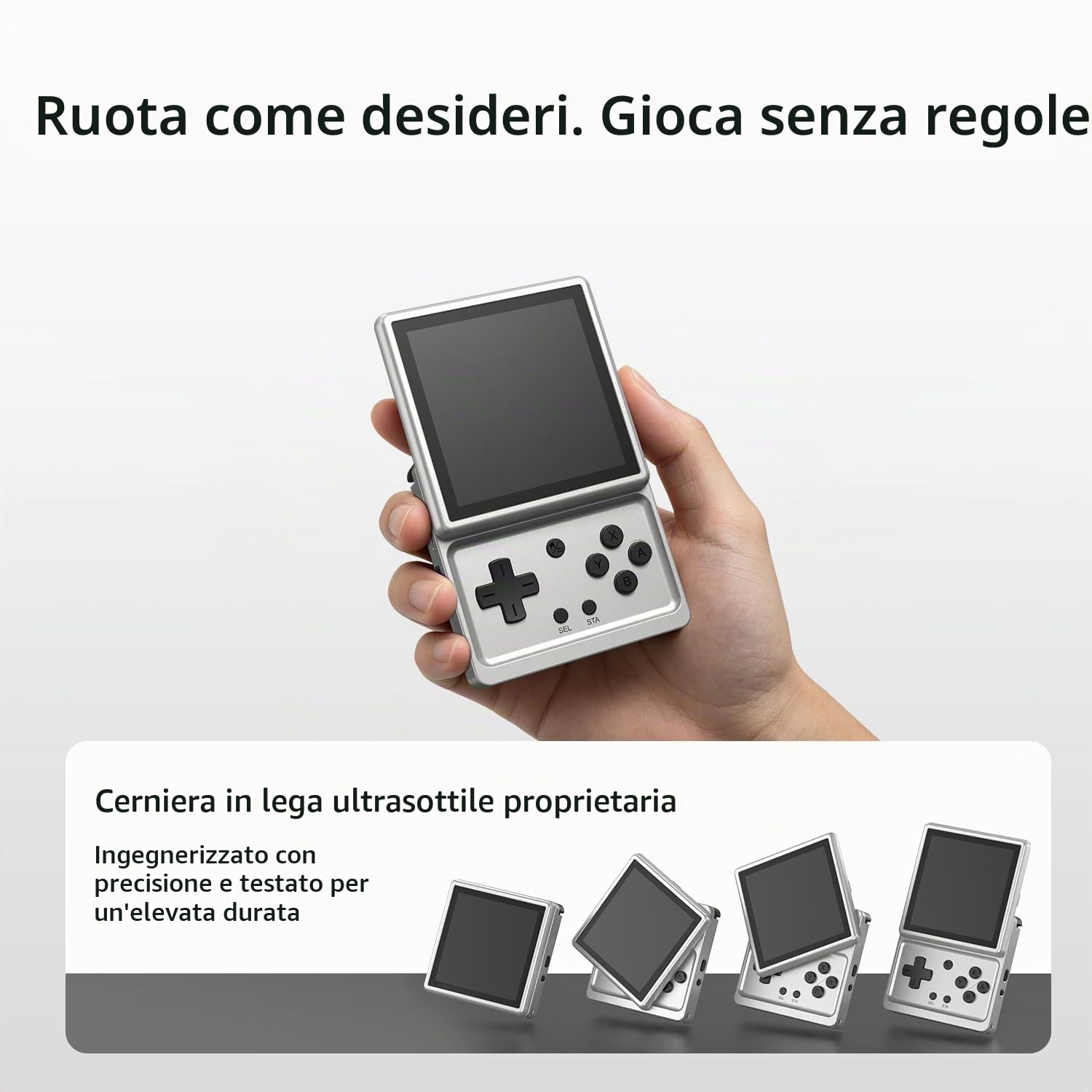 RG Rotate Retro Handheld Game Console, 3.5" Schermo girevole Android Portable Player, Unisoc T618 Chip 3GB+32GB, Batteria 2000mAh, Corpo in lega di alluminio (RG Rotate-Aurora Silver-NUOVO)