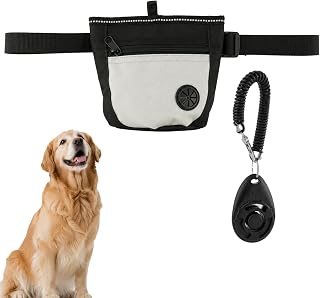 Magnetic Closure Dog Treat Pouch, 2-Cup Capacity, Training Clicker Included | 2 Pair Magnetic Closures for One-Hand Treat Access, Poop Bag Dispenser, Adjustable Waist Belt & Metal Clip to Wear