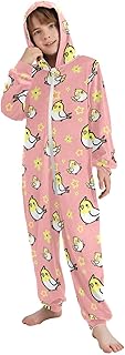 Lindo pijama de una sola pieza con diseño de cacatúa, color rosa, para uso diario y para dormir