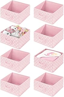 mDesign Panier de Rangement pour la Chambre d'enfant (Lot de 8) – Corbeille de Rangement pour Jouets avec poignée et Ouverture sur Le Dessus– Boite en Tissu synthétique – Rose/Blanc