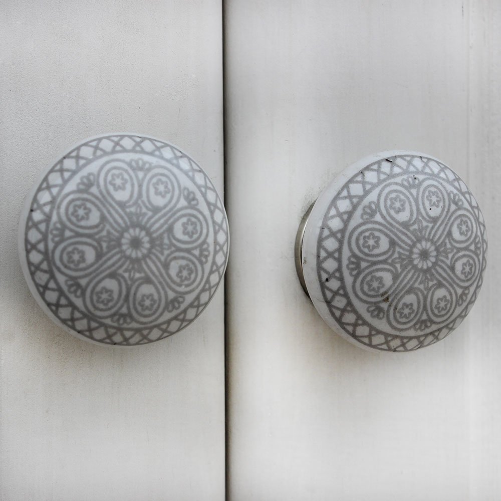Indian Shelf Pack of 1 Grey Ceramic Decorative Drawer Handles Cabinet Knobs Dresser Pulls Stylish Hardware Wheel Flat