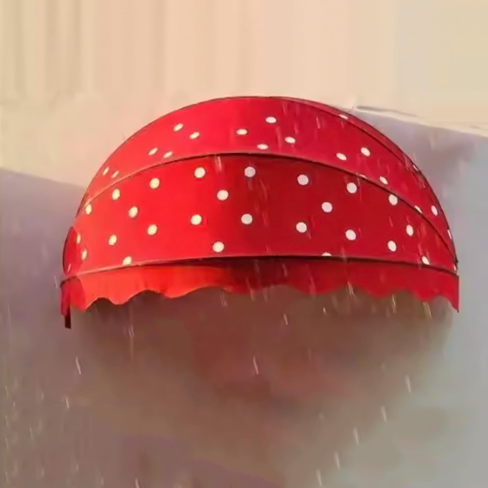 Auvent de terrasse à pois rouge pour aménager un extérieur coloré