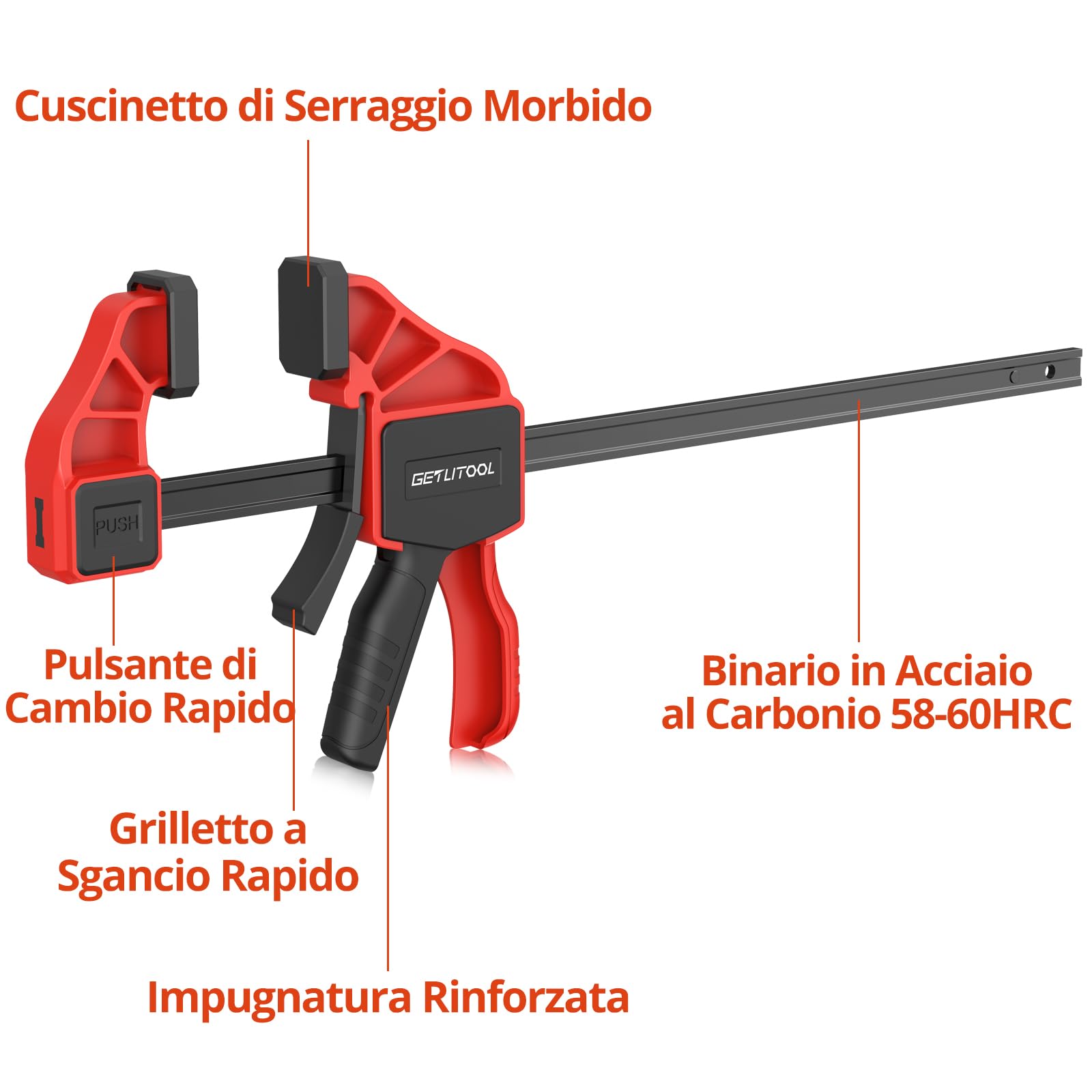 GETLITOOL Paio 12-Inch Morsetti a Barra da Falegname con Serraggio 165LBS/75kg 31cm, 2 in 1 2X12" F-Bar/Spargitore a Sgancio Rapido per Lavorazione Legno con Binario in Acciaio al Carbonio
