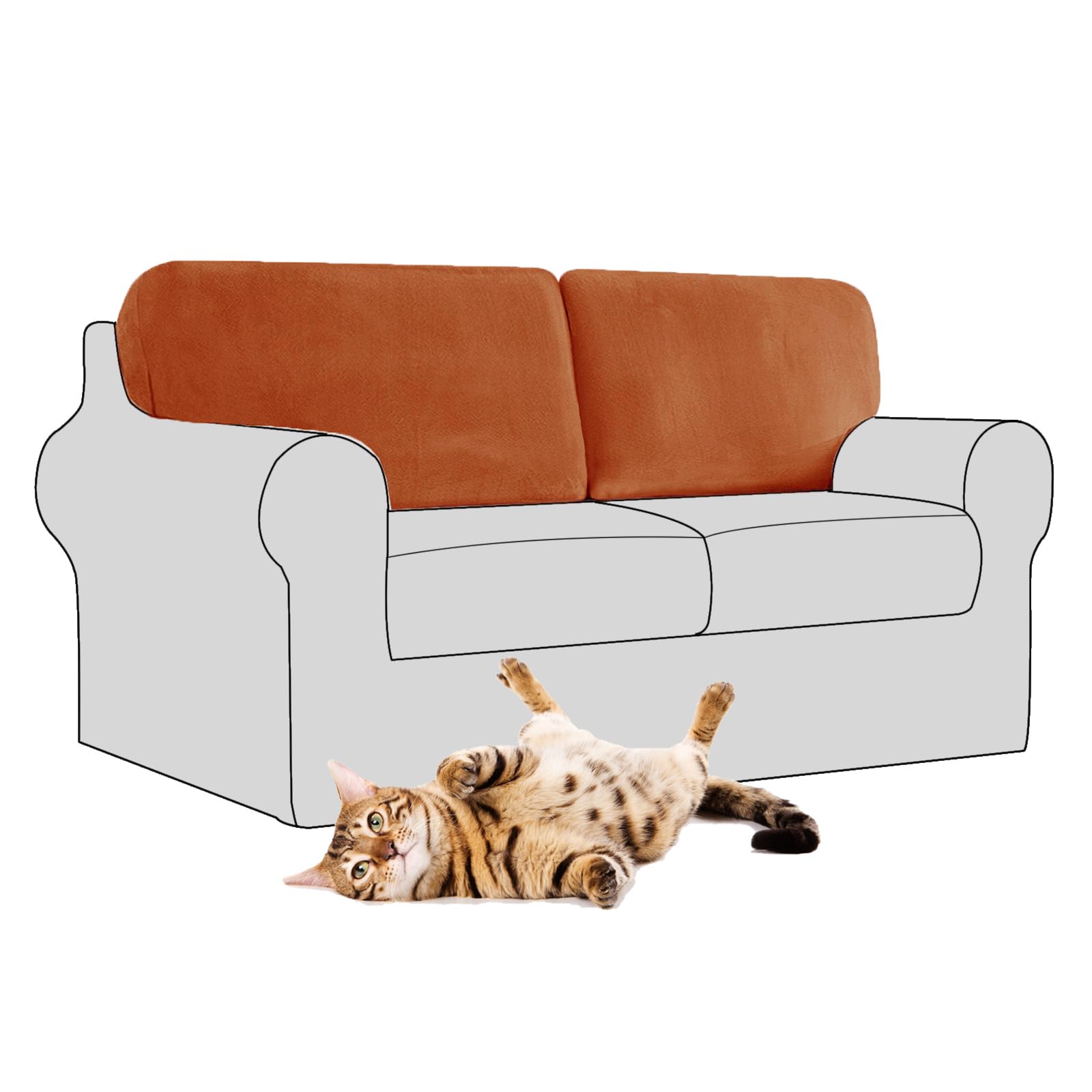 SYLC Stretch Velvet Sofa Backrest Cover, Back Cushion Covers Non-Slip Sofa Cushion Slipcovers for Couch Chesterfield Caravan RV Dinette (Orange,2 pcs Rectangle L)