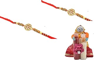Raksha Bandhan Rakhi for Brother with Greeting Card | Combo Pack Multidesign Rakhi-set of 2 with Roli Chawal-06 (Rakhi-8106A-Roli Chawal-06)