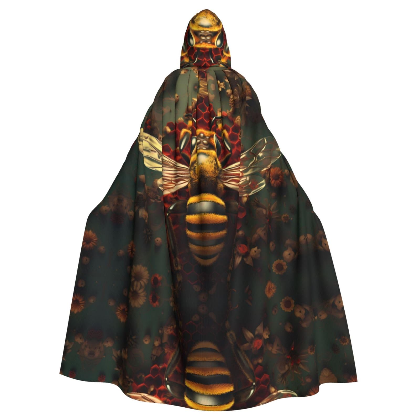 Wzywhj Unisex Black Bee Honeybee Prints Aldult Cosplay Poncho Hooded Cloak For Men And Women Halloween Party