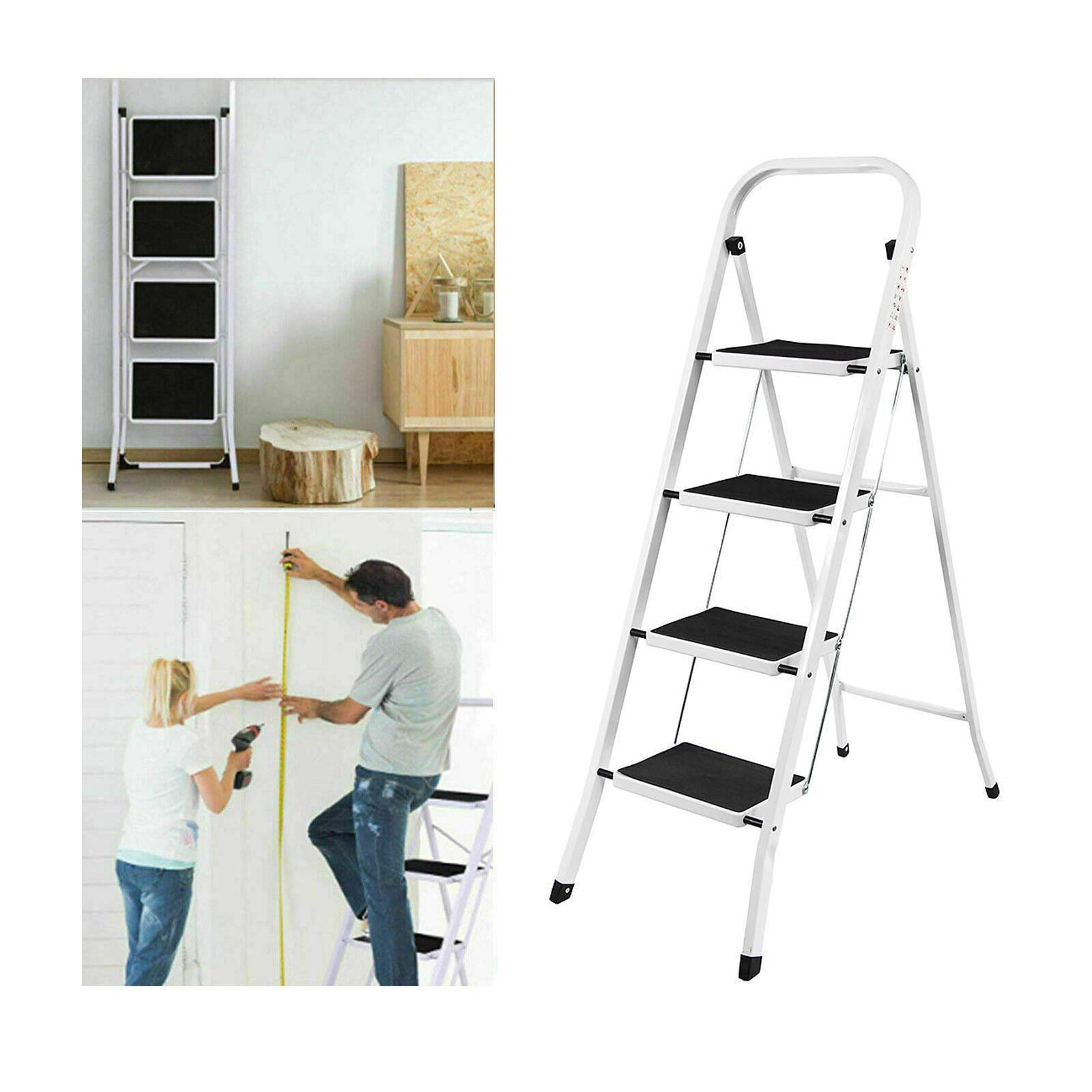 Huini - Escalera de seguridad de 4 peldaños, plegable, acero de alta calidad, antideslizante, para cocina, hogar y oficina