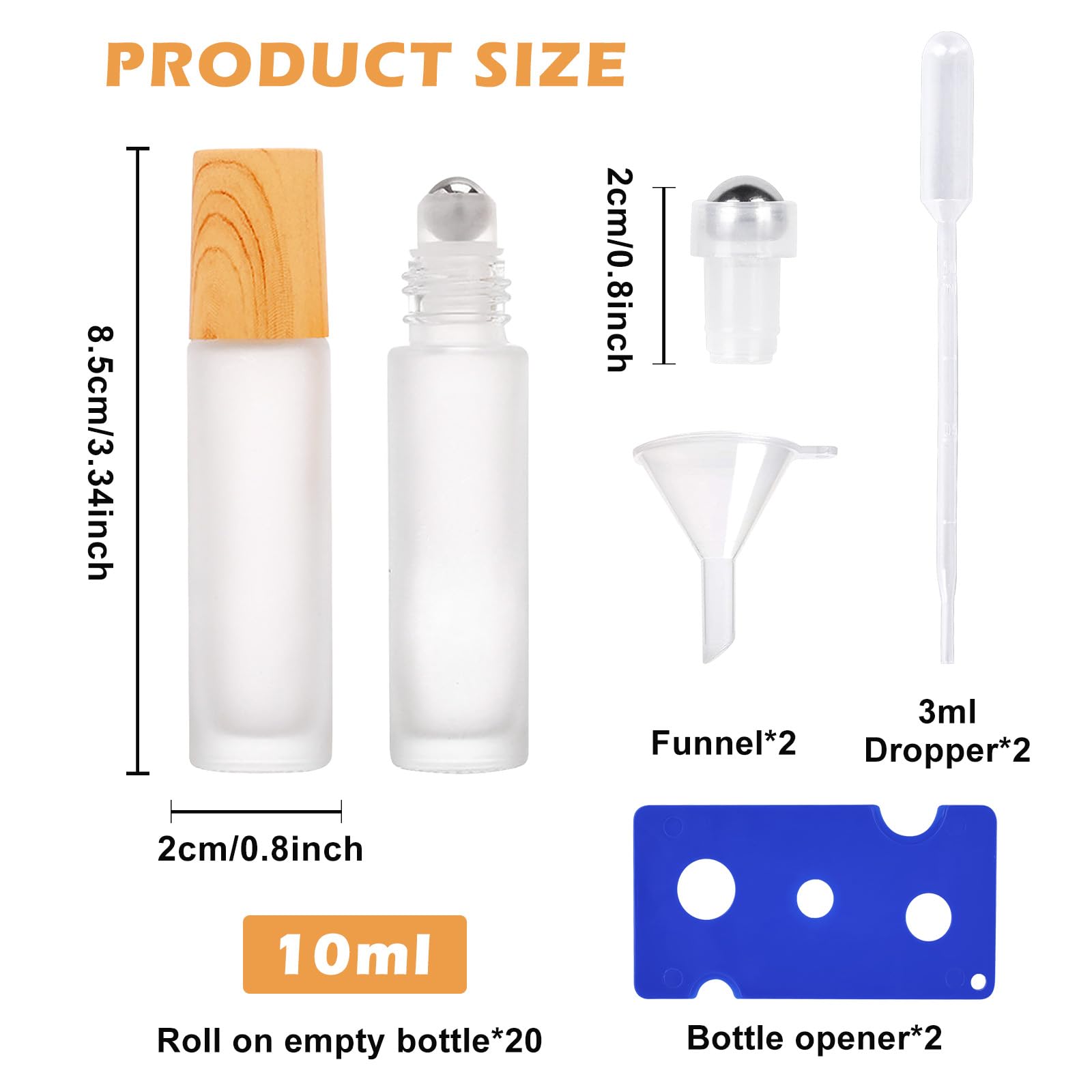 SUNOYA Roll On Vuoto per Oli Essenziali, 20 Pezzi Rollon Vetro 10 ml, Roll On Vuoto con Sfere in Acciaio Inox Contenitore Ricaricabile per Oli Essenziali Aromaterapia