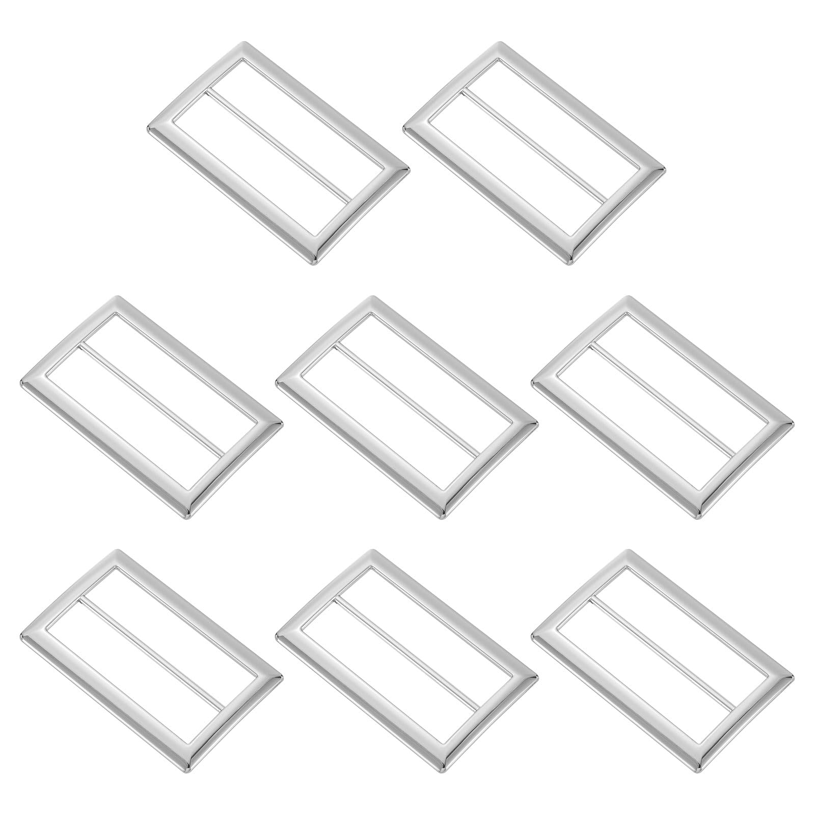 sourcing map 8Pcs 1-3/8" Metal Slider Buckles, Flat Tri-Glide Button Fasteners, Adjustable Webbing Strap Adjuster Keeper for Leathercraft Bag Belt Bags DIY Accessories, Silver
