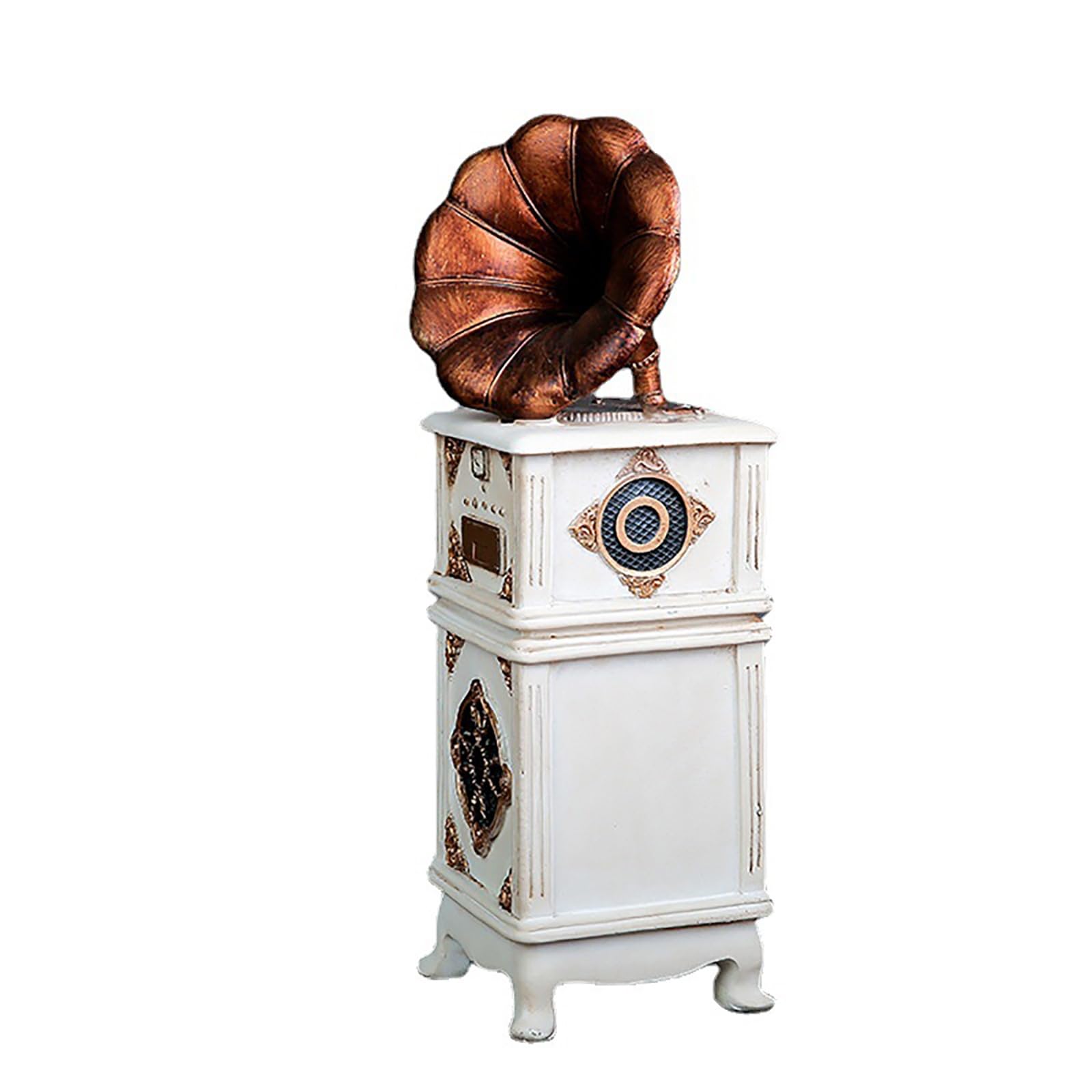 Phonographe vintage blanc pour salon - Tirelire décorative rétro en résine
