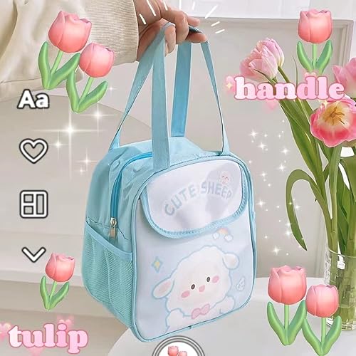 Miniatura 6 de Lonchera Kawaii Bento Box Bento con bolsa de almuerzo, vajilla, bolsas de galletas, 2 capas apiladas a prueba de fugas, bonita lonchera para viajes,