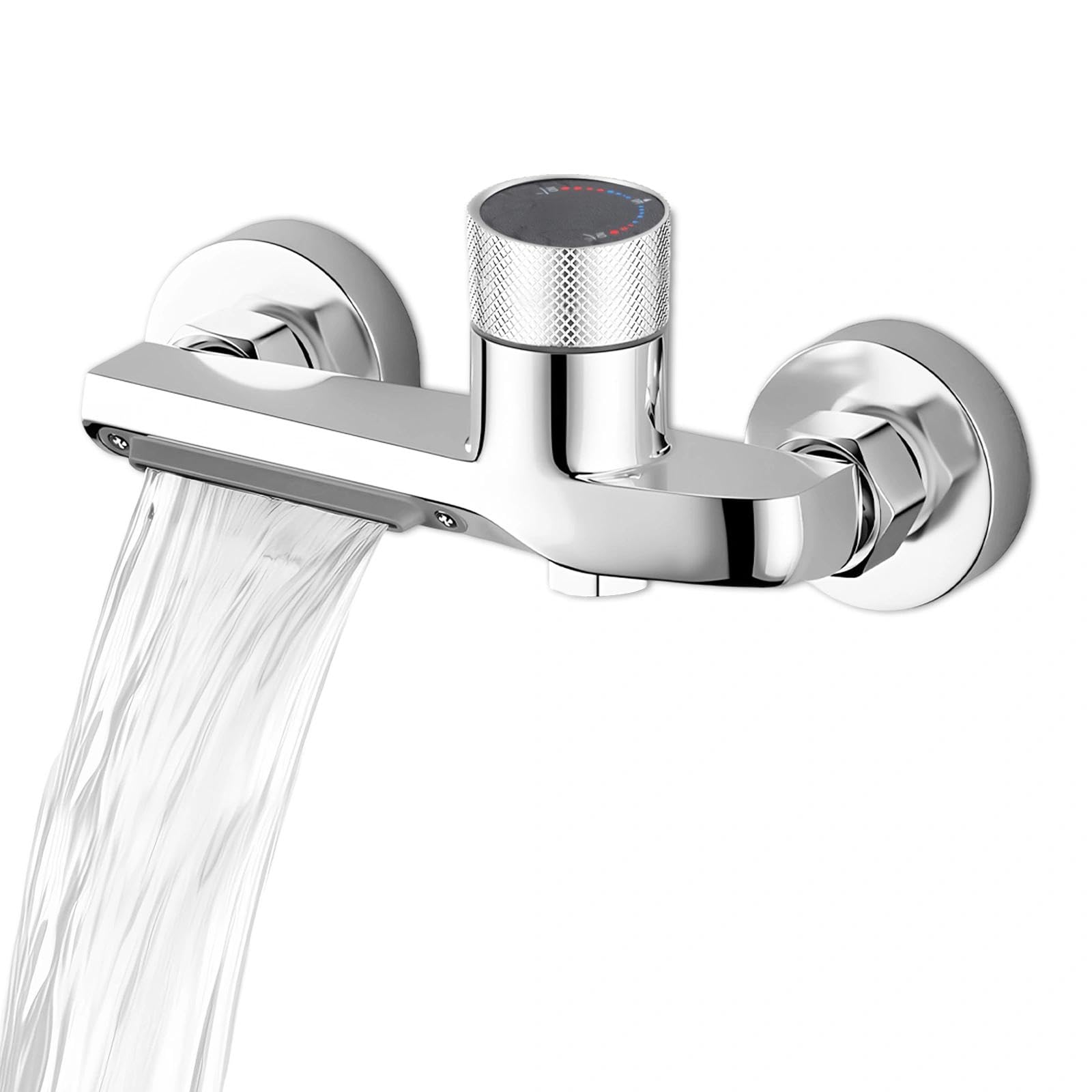 Grifo Bañera, Plata Doble Función Grifo Ducha Termostatico con Perilla Antideslizante, Aleación de Cobre Grifos de Ducha, para Duchas de Pared, Dormitorios y Hoteles