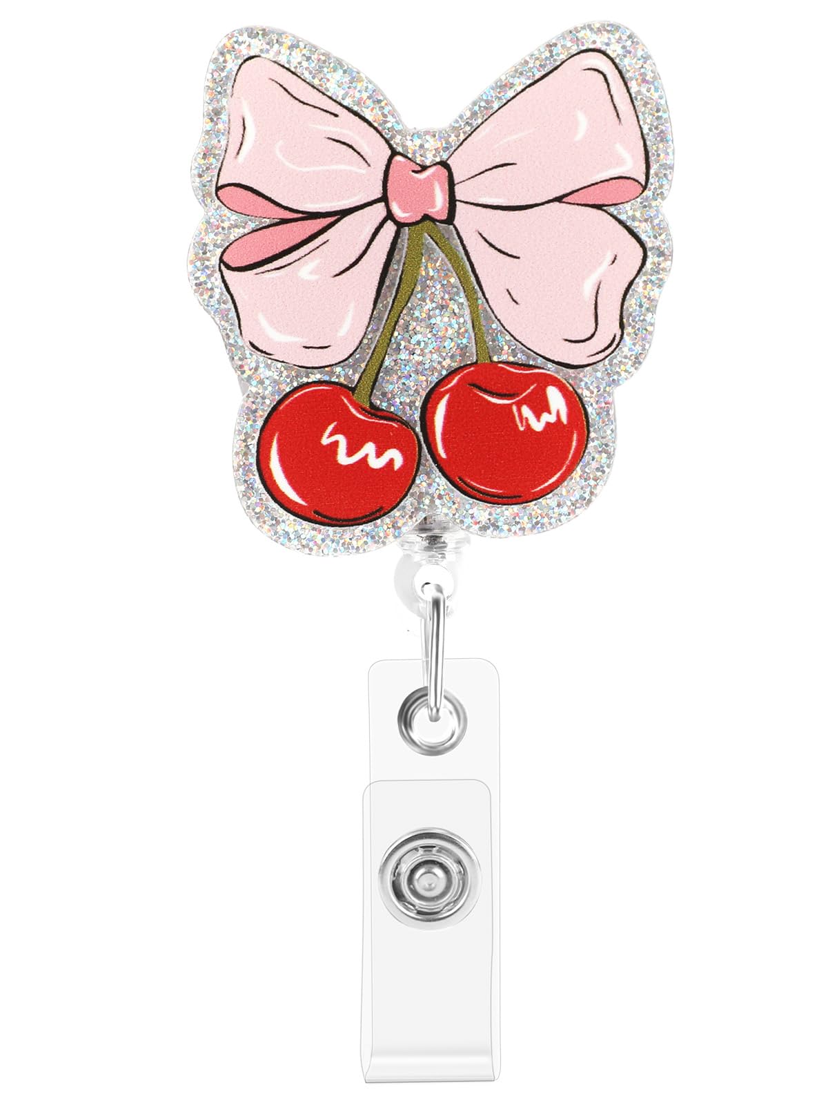 Retractable Badge Reel, Cute Badge Reels for Nurse Badge Holder with Alligator Clip for Doctor Teacher (Bow-Pink)