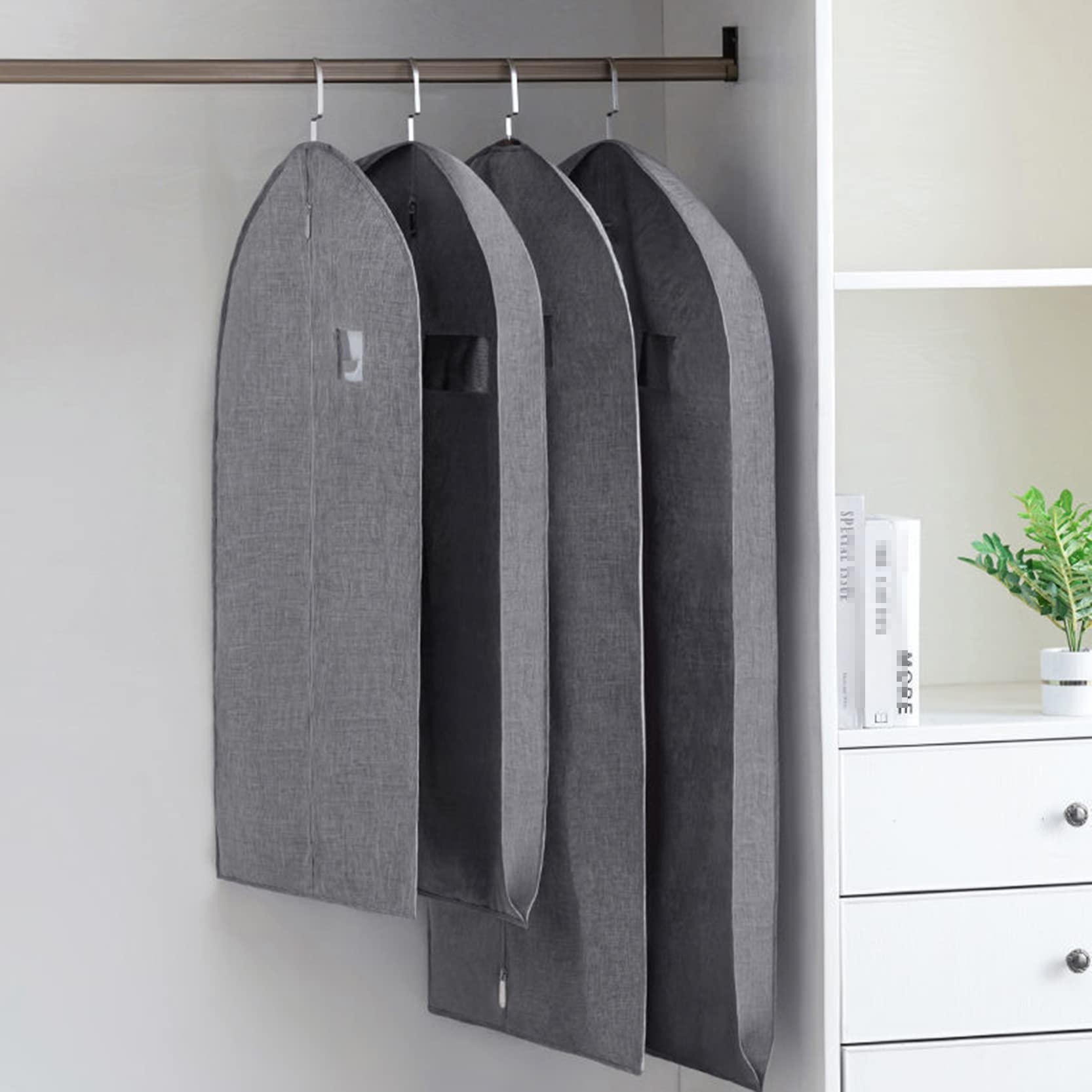 Fundas Protectoras para Ropa, Paquete de 2,Bolsas Colgantes para Ropa con Cremallera para guardarropa, Fundas Transpirables y saludables para Ropa a Prueba de Polvo,Light Grey-130 x 58 cm