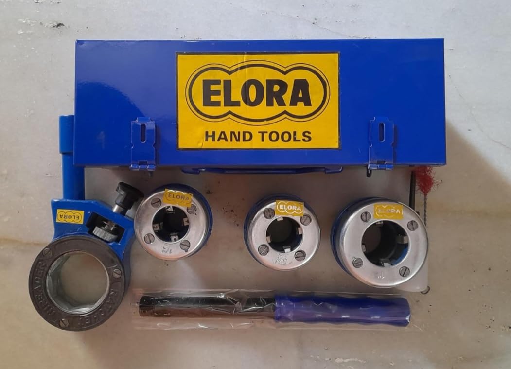 Ratchet Pipe Threading Die Set Heavy Duty B.S.P.1/2",3/4",1" With 3 Die Head Chaser Fitted in Steel Box (Multicolor).