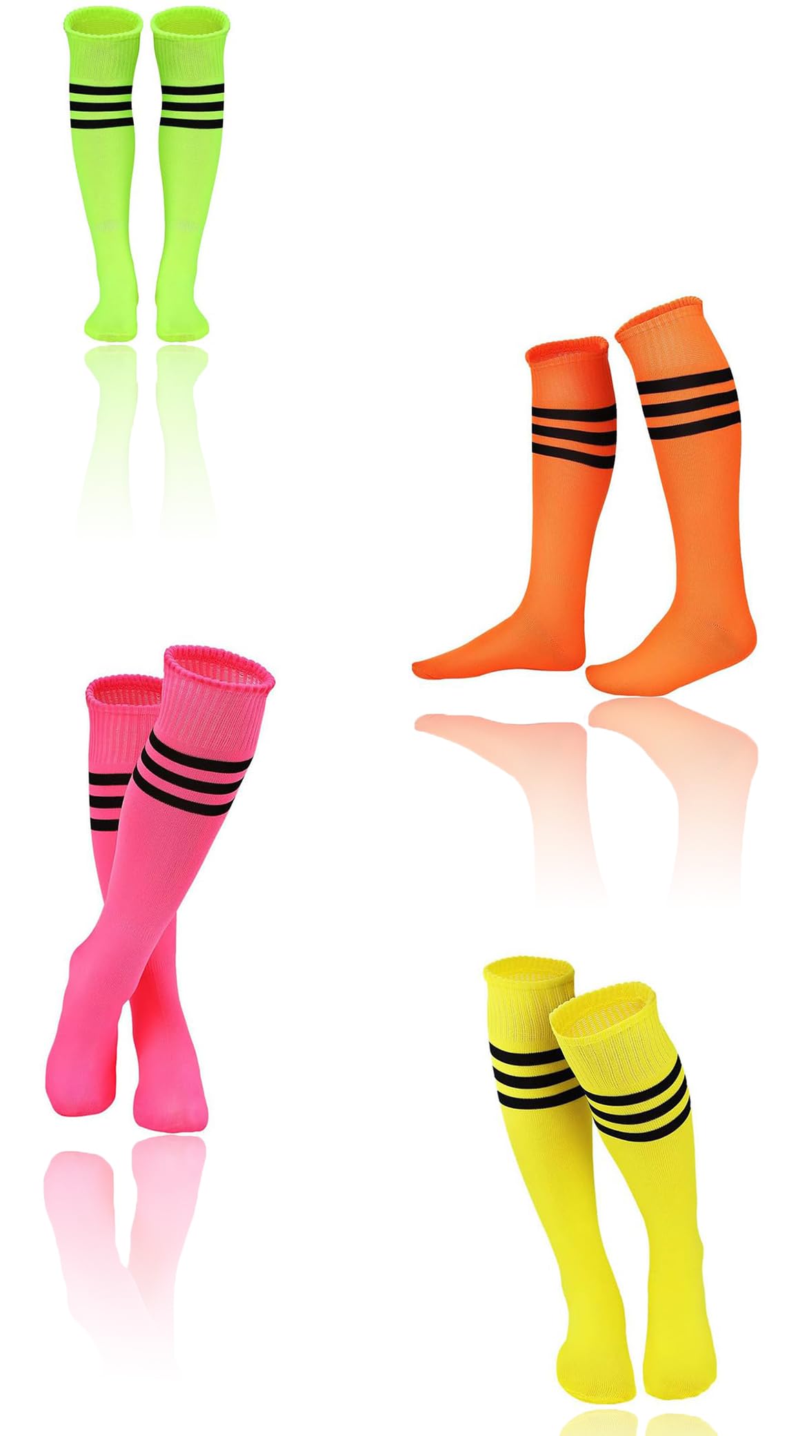 4 Pairs Colorful Striped Knee Socks for Women and Girls - Stylish High Socks Collection