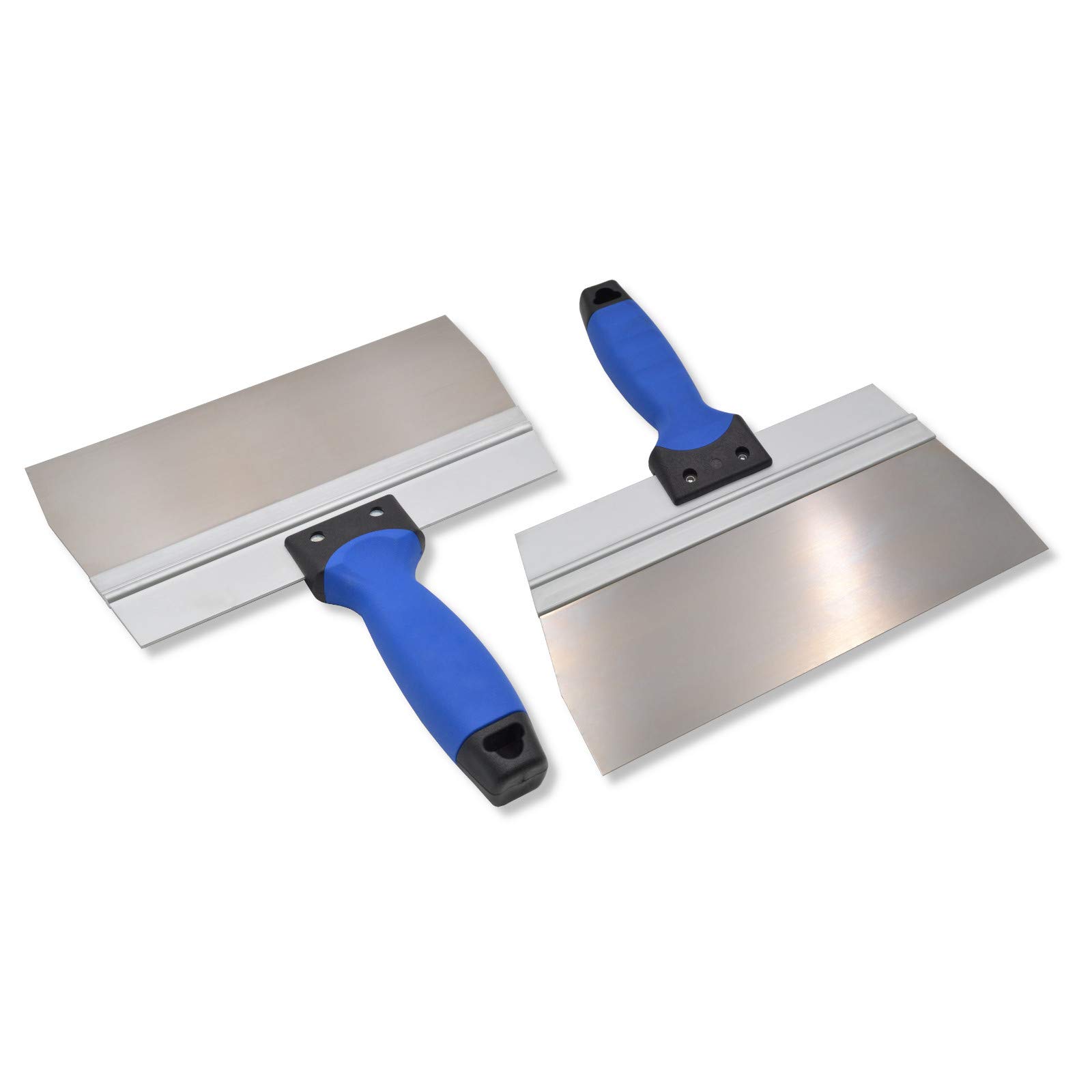 DEWEPRO Lot de 2 Spatules Larges 250 x 95 mm en Acier Inoxydable – Antirouille et Résistantes aux Acides – Poignée Soft 2K avec Support Aluminium – Spatules pour Placo, Rénovation et Finitions