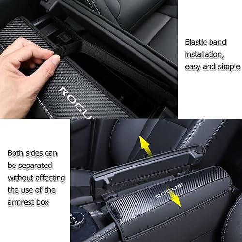 Miniatura 6 de XITER 1 funda de cuero para reposabrazos de consola central con bolsillos laterales para Nissan Rogue 2021 2022 2023 accesorios (costuras negras)