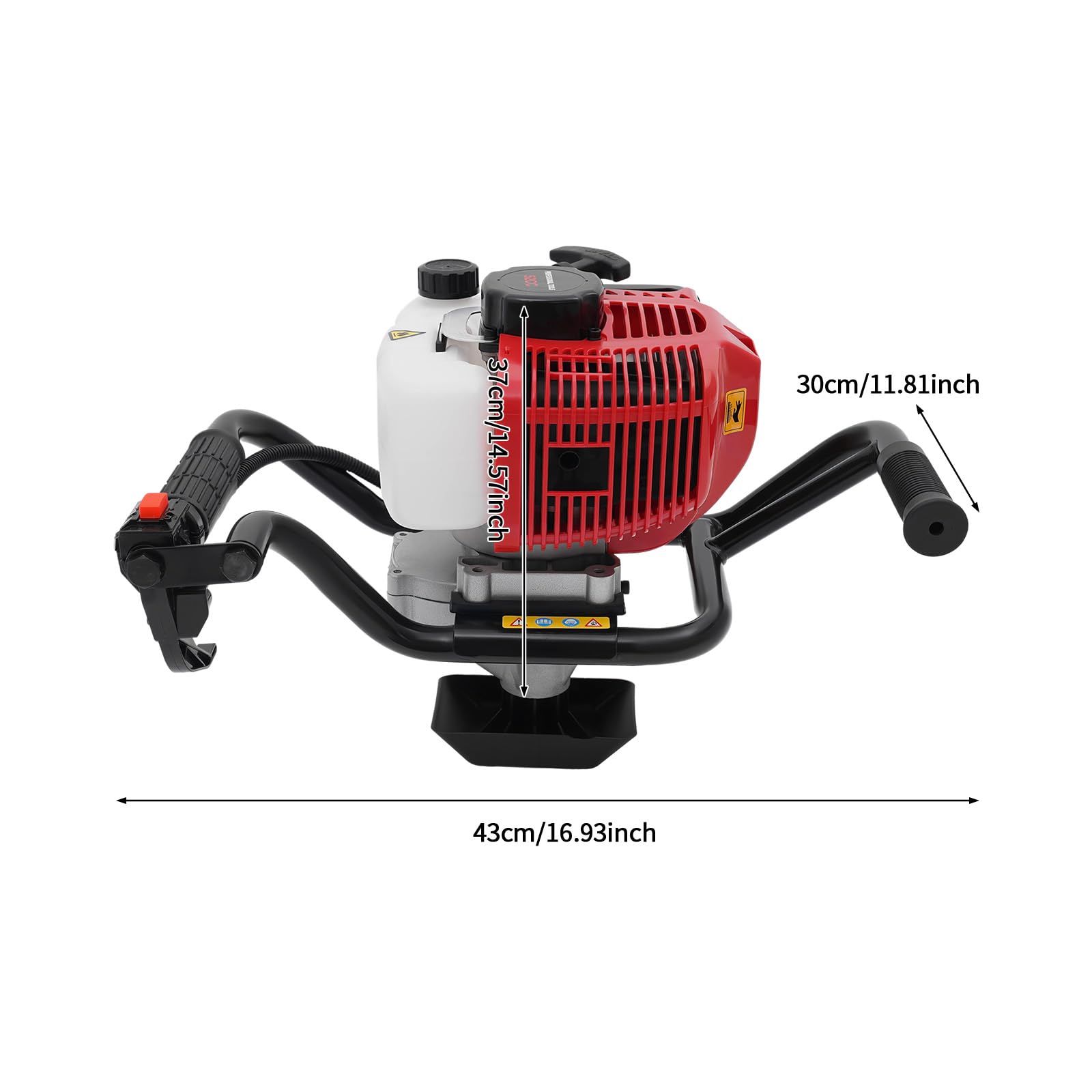 52 cc Erdlochbohrer, 2-Takt-Einzylinder-Benzinmotor für Erdbohrer, 2HP Erdbohrer-Motor, Benzin Gartenbohrer mit 4-Bohrer ø Ausgerüstet (100,150,200,300 mm)