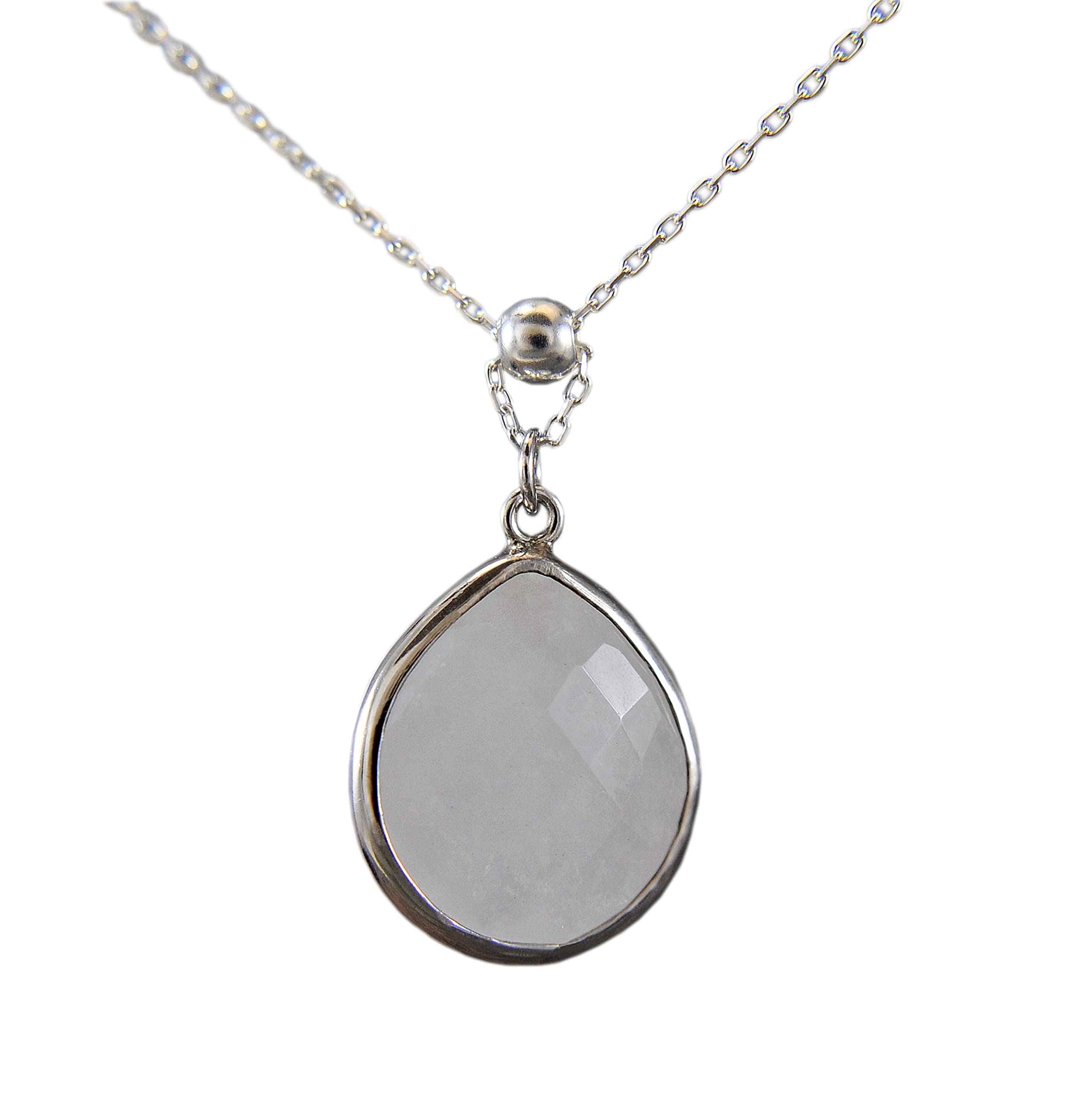 925 Silber - Edelstein-Kette - Bergkristall - Tropfen - 70 cm - Weiß - Spirituell - Beweglich Geschenk - Bergkristall-anhänger - Geburtstag - Weihnachten -