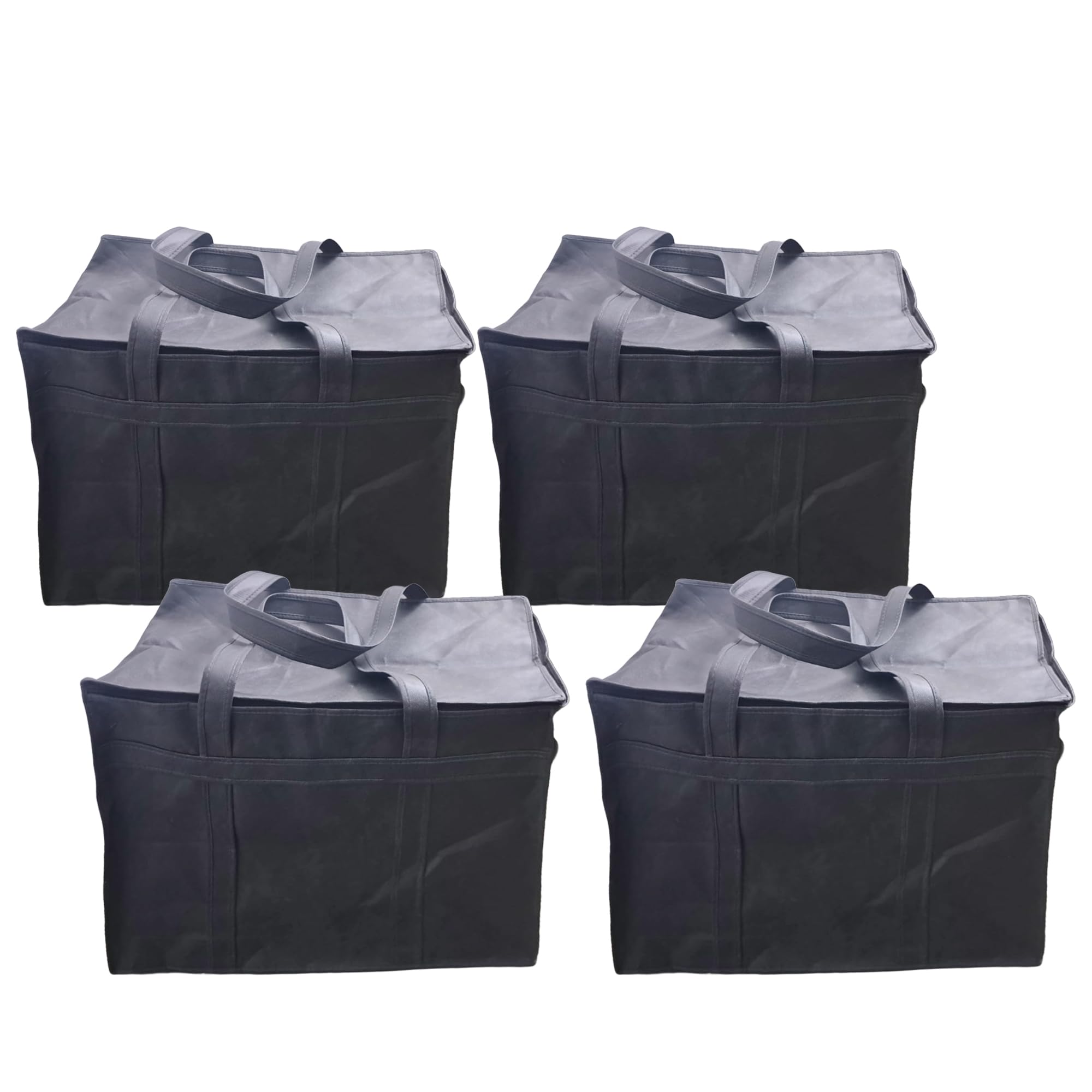 Gowloz Black Non-Woven Storage Bag, Large Capacity 32x52x40CM, Durable Zippered Organizer Bags for Clothes, Bedding, Seasonal Items, Breathable Fabric, Space-Saving Home Storage Solution (Black Set 4)