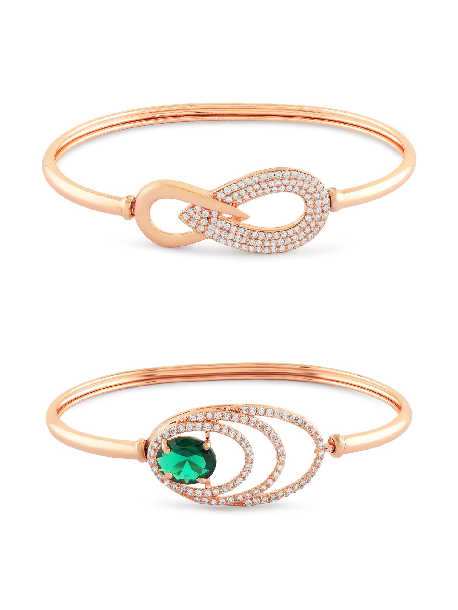 ZAVERI PEARLS Set of 2 Rose Gold Tone Contemporary Cubic Zirconia Brass Kada Style Bracelet For Women-ZPFK17976 (B0D116LML3) Amazon Price History, Amazon Price Tracker