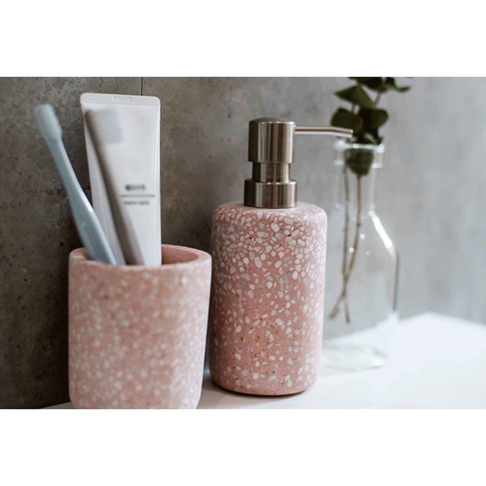 Yofab Dispenser di Sapone Liquido Ricaricabile Dispenser di Sapone Liquido per Mani in Ceramica Bianca Porta spazzolino in Pietra per Bagno o Cucina 6,3 Once.