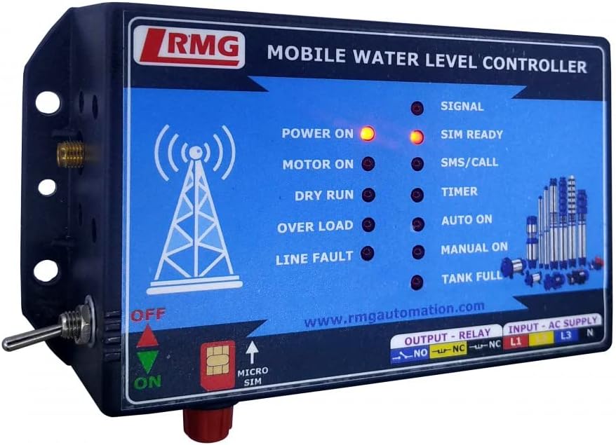 RMG Three Phase GSM Motor Pump Controller with All Protection Features(Mobile Motor Starter) Along with Overhead Tank Full Cut Off (Without Water Float Switch)