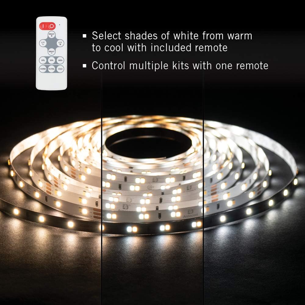 Armacost Lighting 421501 Ribbon Flex Home Tunable White LED Tape Light Kit with Remote, 16 ft & SureLock White/Single Color LED Tape Light Extension Connector - 3 Pack, 560920
