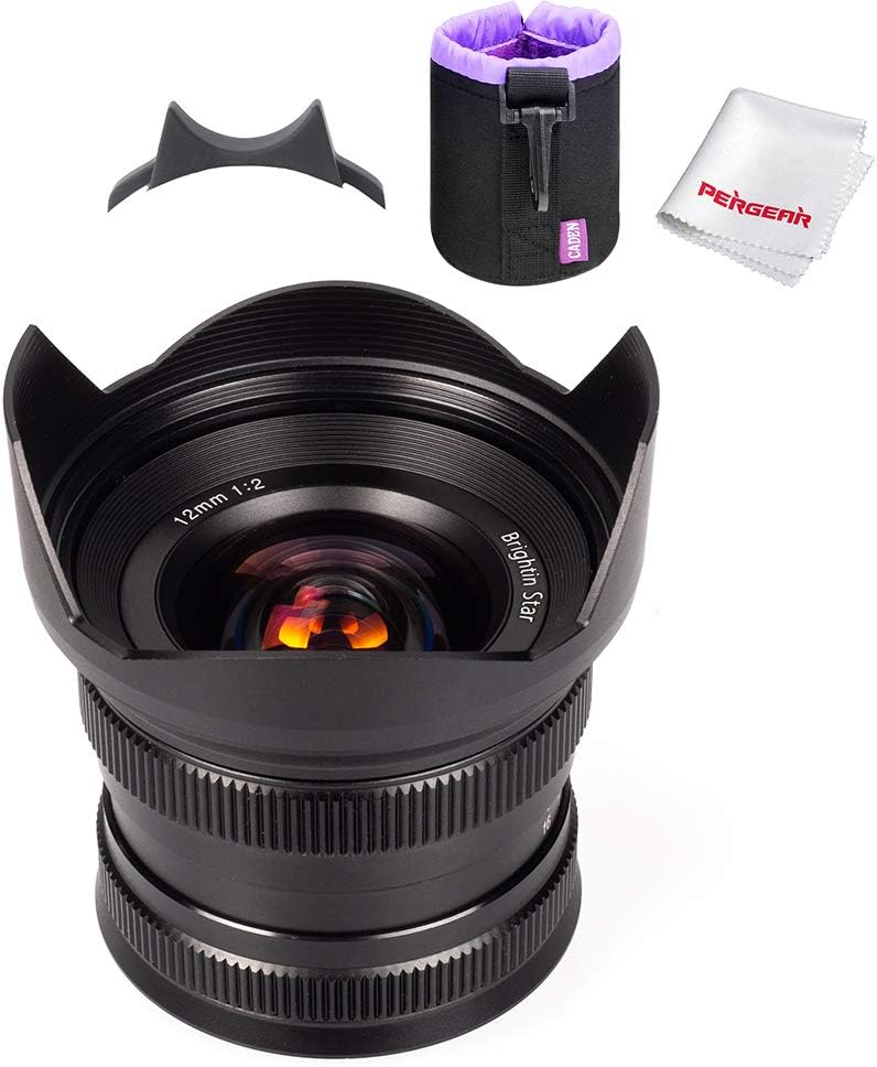 12mm F2 Ultra-Wide Angle Manual Focus Lens for Fuji X-Mount Cameras X-PRO1,X-PRO2 X-E1,X-E2,X-E3,X-H1 X-T1,X-T10,X-T2,X-T3,X-T20, X-T30, W/Lens Pouch Bag & Focus Wrench, Black