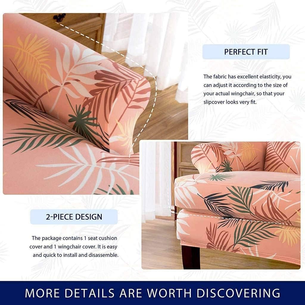 Konsilsa Wingback Chair Slipcover,2-Piece Armchair Cover Stretch Elastic Wingback Chair Covers Wing Backed Chair Covers slipcovers for wingback Chairs Relax Wing Chair Slipcover