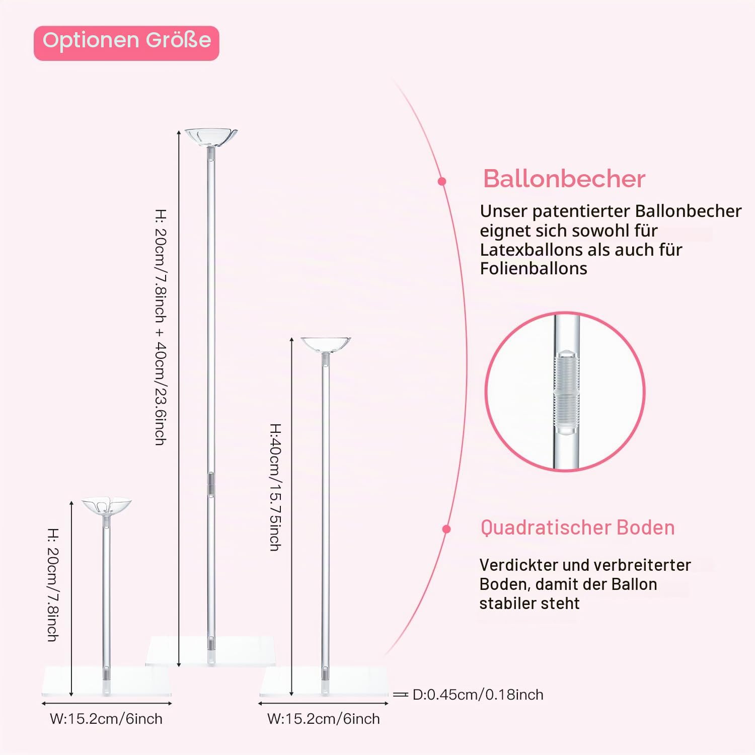 TEKXYZ 10 Stück Acryl-Ballonständer für Tisch, Verstellbare Höhe 40/60cm | Wiederverwendbarer Ballon-Tischständer für Hochzeit Geburtstag Party Tischdekoration