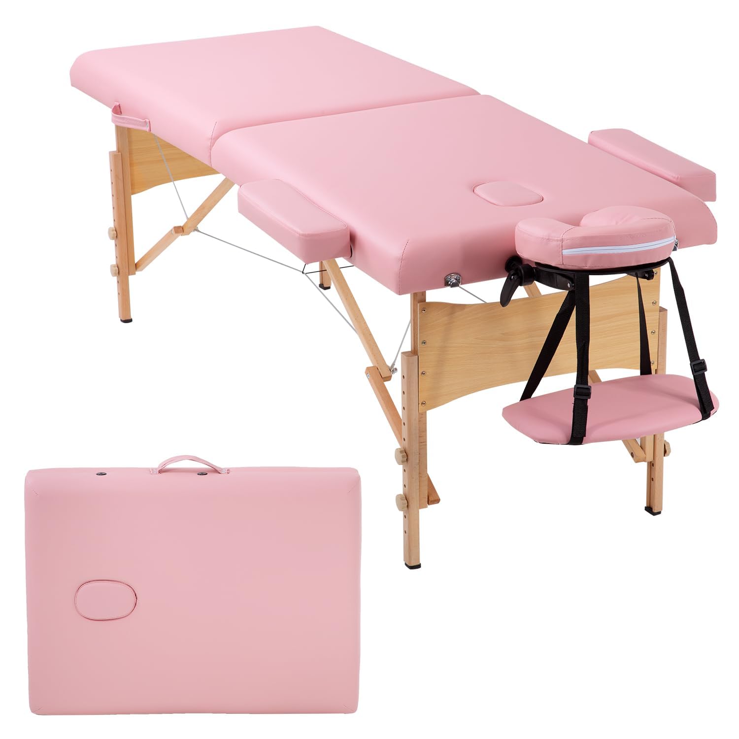 PayLessHere Massage Bed Portable Massage Table 28 inch Wide Lash Bed 2 Folding Height Adjustable Spa Table with Non-Woven Bag for Spa Footmassage