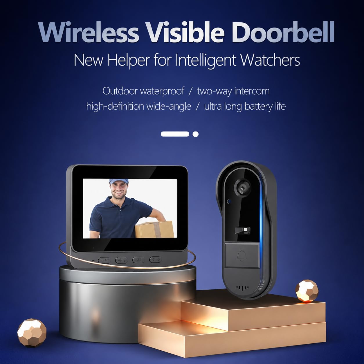 Sonnette Sans Fil étanche Exterieur avec Camera 1080P avec écran IPS de 4.3 Visiophone Sans Fil Audio Bidirectionnel la Fonction de Vision Nocturne Interphone Video De Vision : 170° Pas WiFi Pas APP