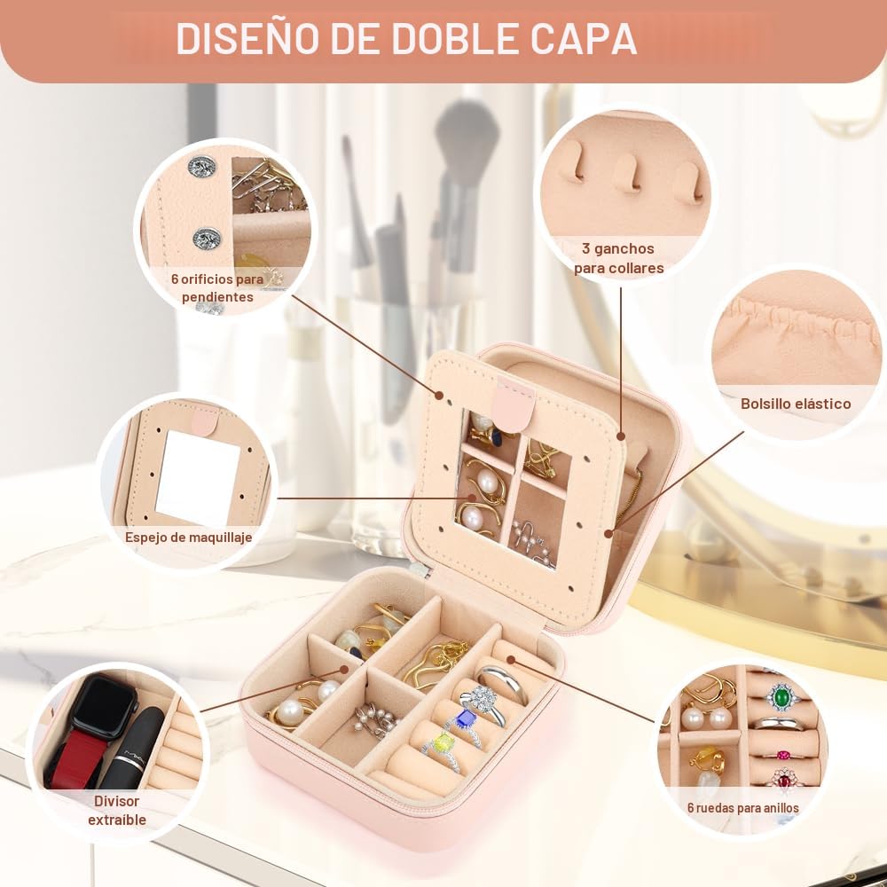 Joyero de Viaje con Monograma y Espejo, Regalo para Mujer