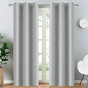 Yakamok Blackout Curtains for Bedroom,Grommet Thermal Insulated Room Darkening Curtains for Living Room, Set of 2 Panels (38 x 84Inch, Light Grey)
