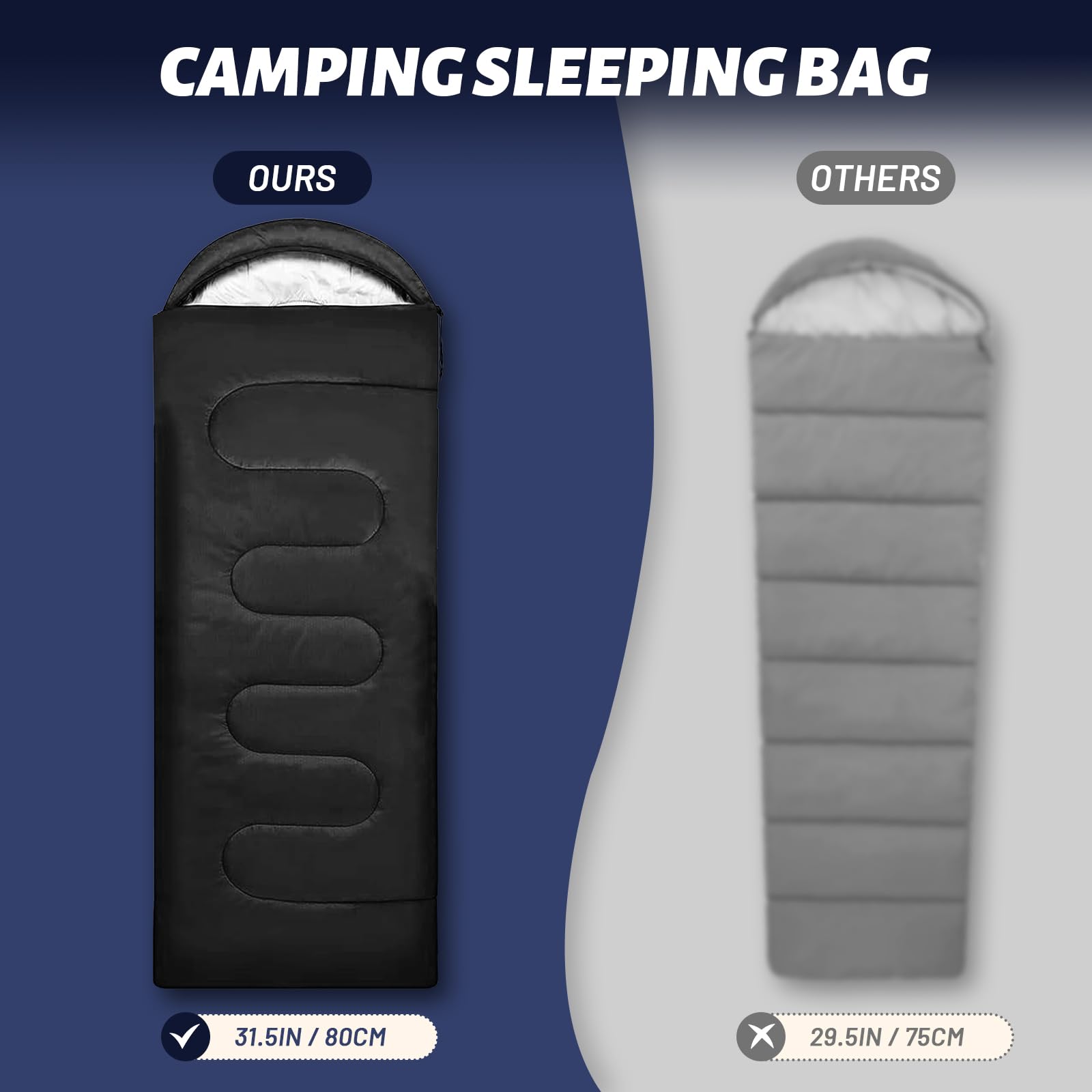Tiazhan Saco de Dormir, Saco de Dormir Ultraligero para una Sola Persona de 4 Estaciones para Adultos y Niños, Saco de Dormir Cálido e Impermeable, Elementos Esenciales - 220 x 80 CM - Negro