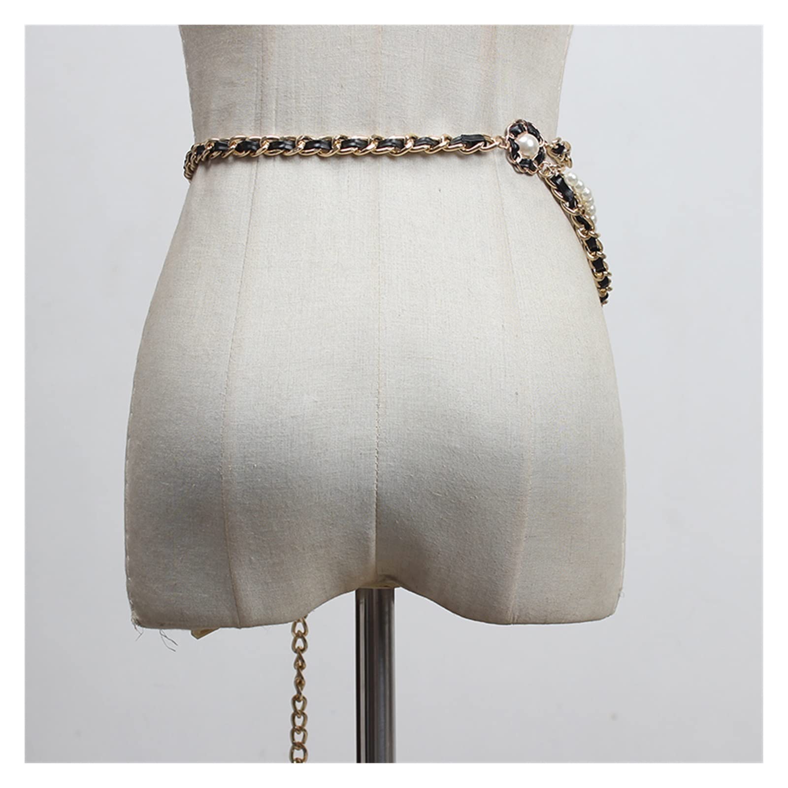 ZZSRJ PU Rouge Noir chaîne en métal Longue Ceinture Femmes Mode marée Tout Match Printemps Automne (Belt Length : 103cm, Color : White)