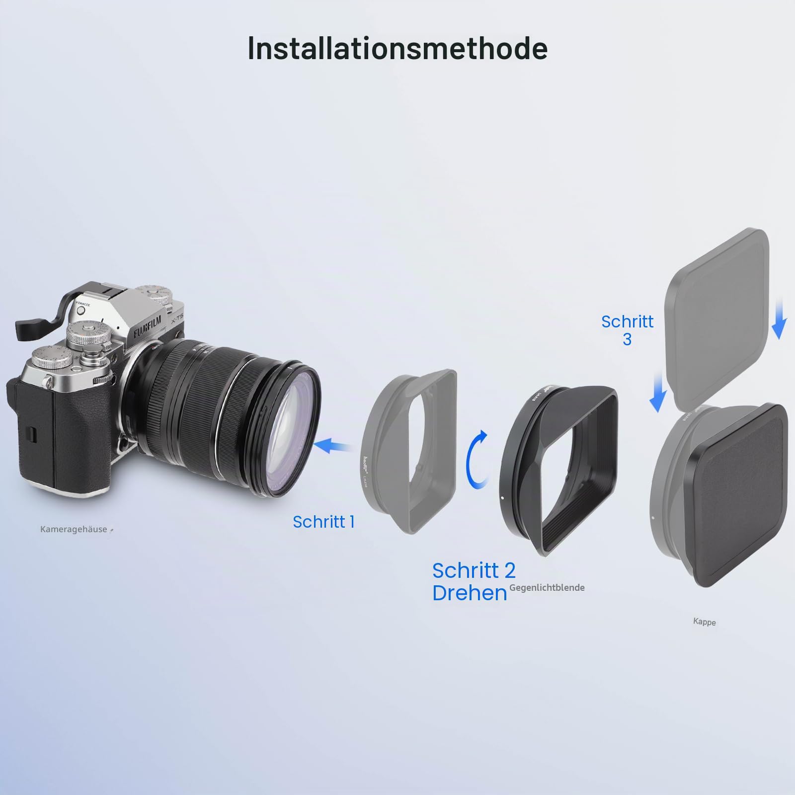 Haoge LH-X18 Bajonett-Gegenlichtblende aus Metall, quadratisch, mit Kappe für Fujifilm XF16-55 II, Fuji Fujinon XF 16-80mm F4 R OIS WR Objektiv