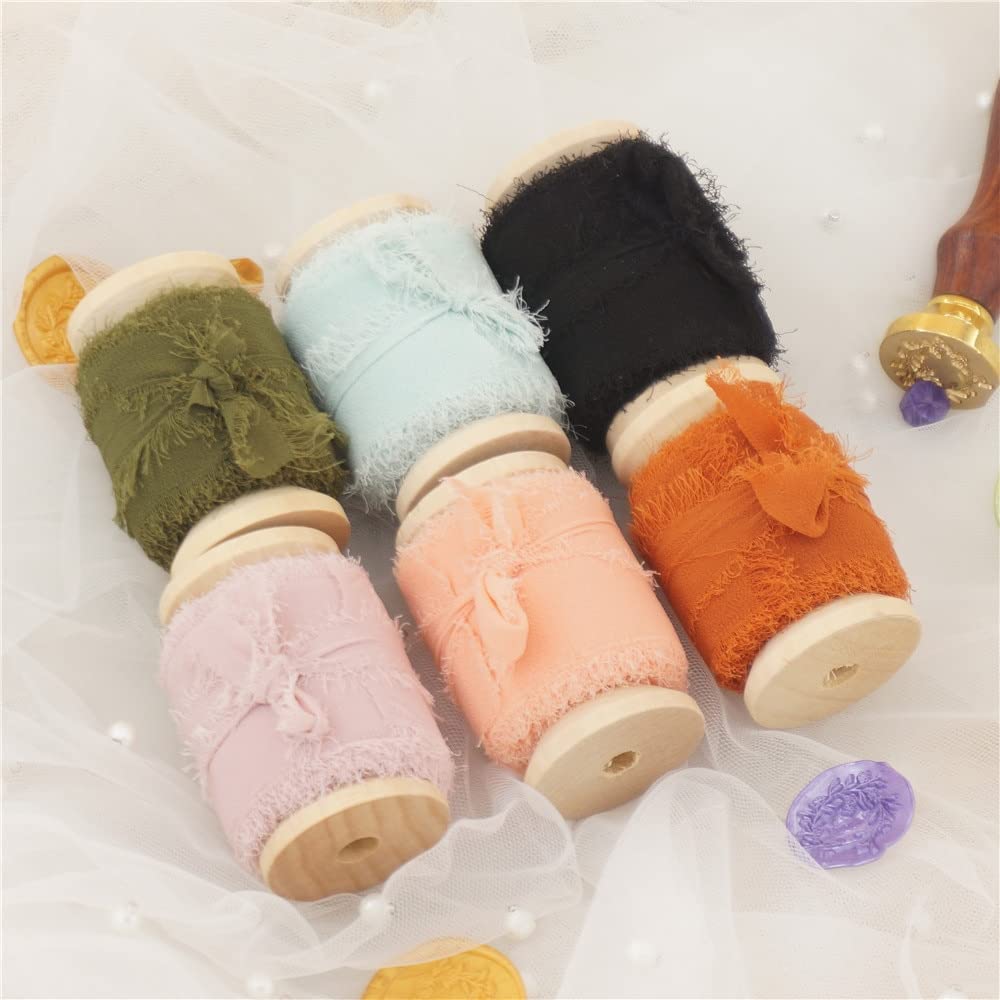 VIRUL Ins Style Fatto a Mano in Chiffon con Bordi sfilacciati Nastro 6 Rotoli Un Set Bouquet da Sposa Stelle filanti Fotografia Confezione Regalo