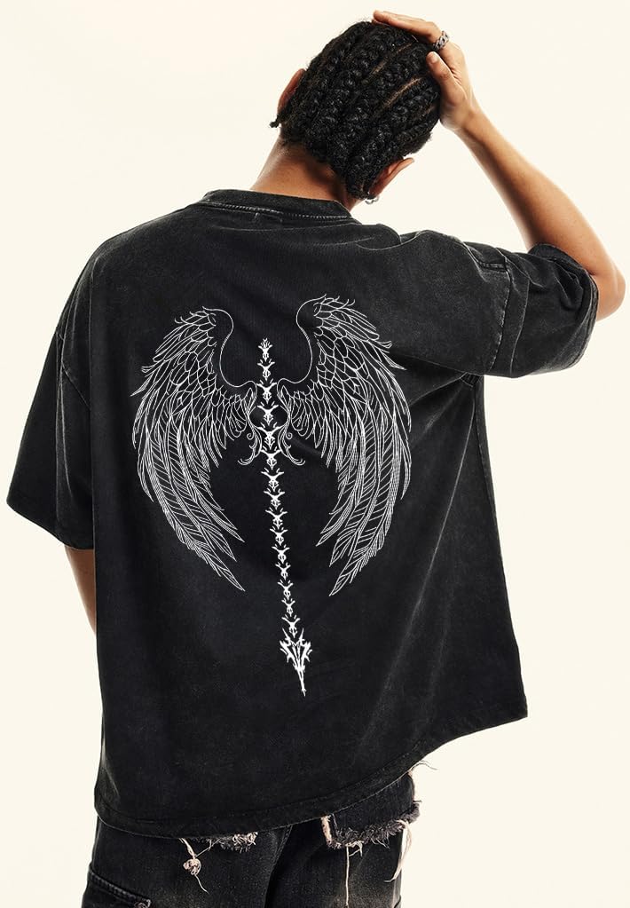 Men's Y2K Acid Wash Gothic Graphic T-Shirts Skull Print Vintage Oversized Washed Tees Grunge Clothes - Image 2