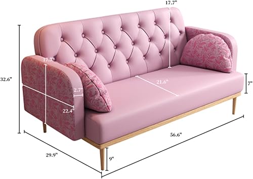 Miniatura 2 de SZLIZCCC Sofá biplaza de piel sintética de 56 pulgadas, sofá pequeño, moderno sofá biplaza de lujo de bajo perfil, reposabrazos y almohadas con