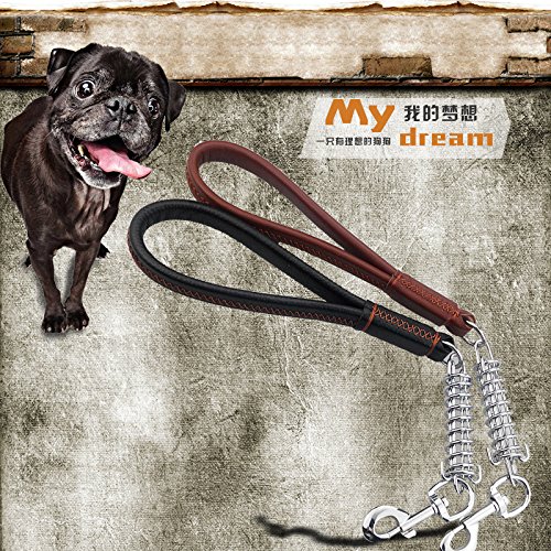 Labrador Dog Chain Dog Leash Dog Large Dog Brown Cowhide Cushion Ex Red Hashiqijinmao Dog Rope, L-Large 2.5*50Cm, Brown, L-Large 2.5*50Cm
