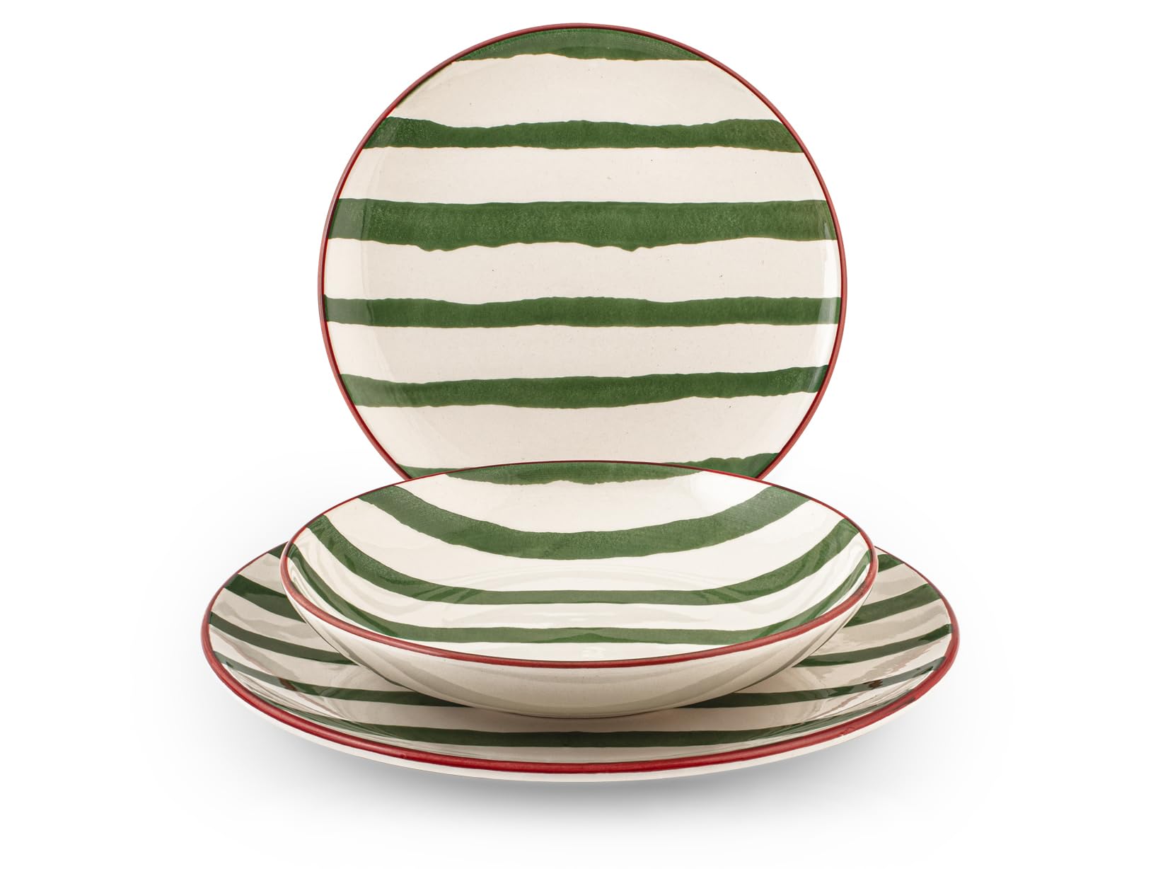 H&H Strip Set 6 Piatti Piani, Ceramica, 26cm, Natale, Verde