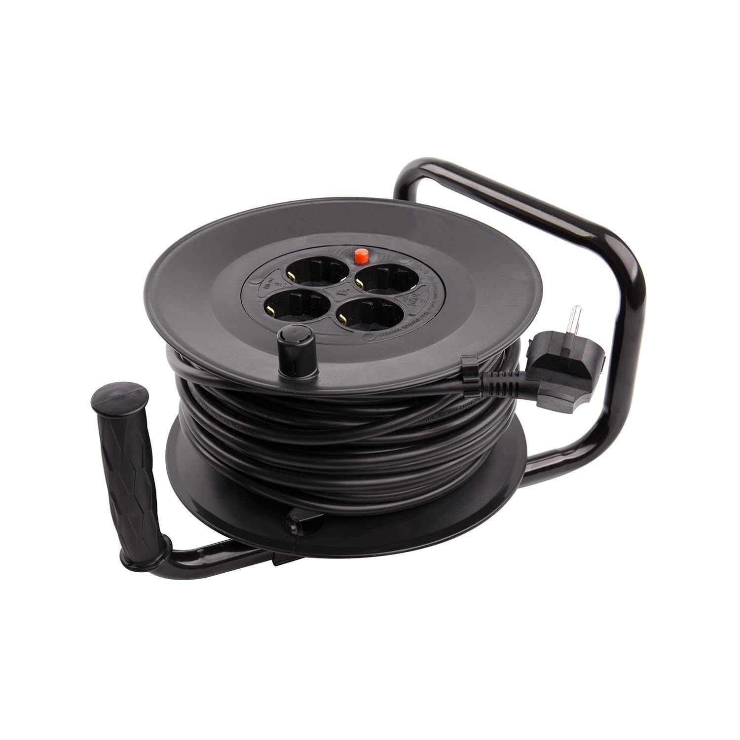 LEDKIA Carrete Alargador de Cable 50m 3x1.5mm con sistema Anti-Twist Negro